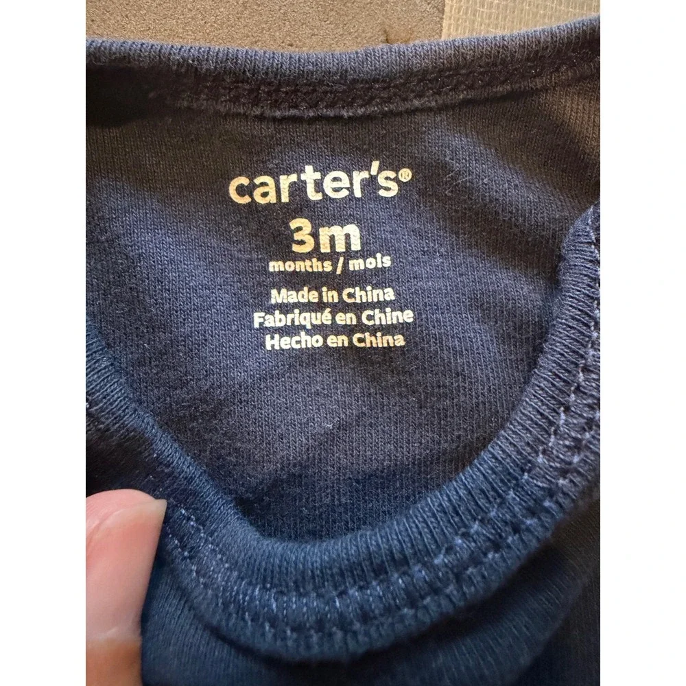 Carters Baby 3M Long Sleeve Bodysuit 3 Pack Light Blue Red Navy Cotton
